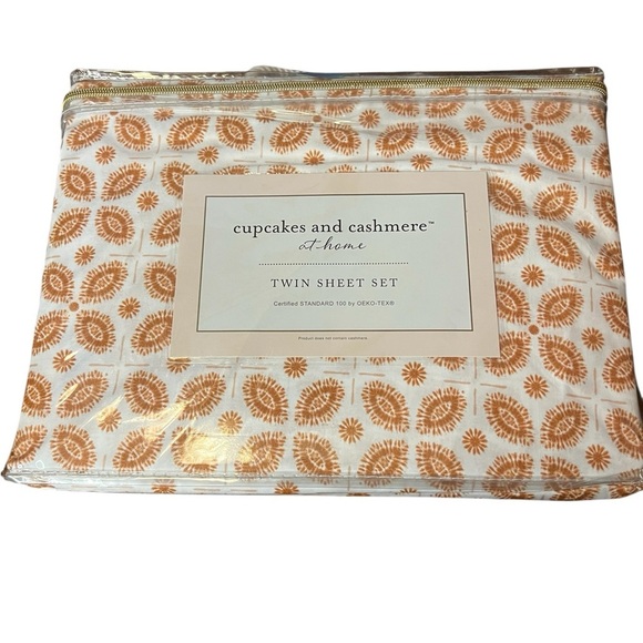 Cupcakes & Cashmere Burnt Orange Abstract Patterned Twin Sheet Set NWT - Picture 1 of 7